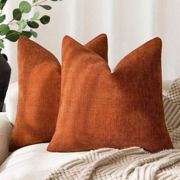1pc Burnt Orange Vintage Wabi-Sabi + Minimalist Soft Texture Chenille + Linen Blend Fabric Woven Decorative Pillowcase, Suitable For Home, Sofa, Bed, Bedroom, Living Room, Cafe, Exhibition Hall, Decoration, Daily And Holiday Occasions, All Seasons